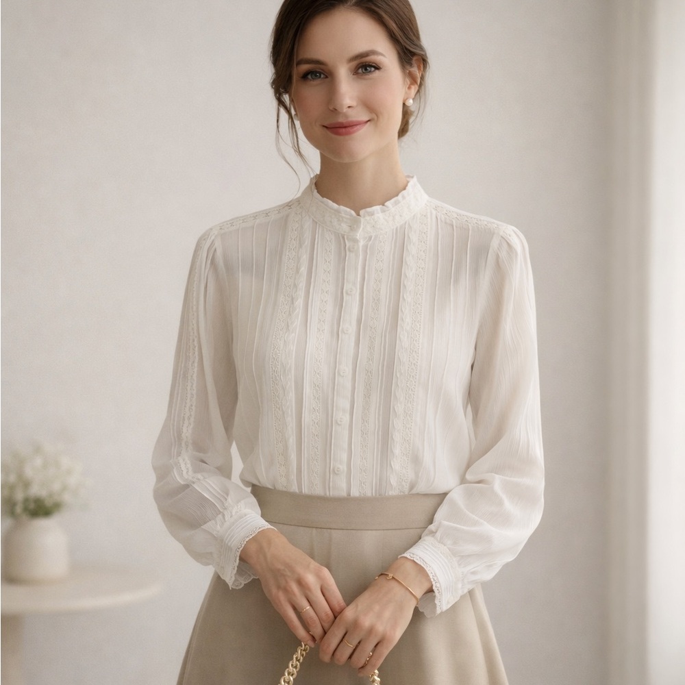 Vintage lace embroidery feminine romantic blouse size 6